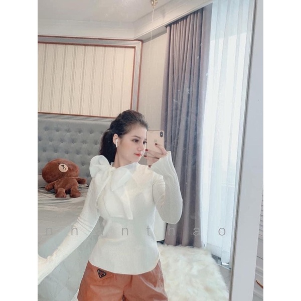 ⚡️BÁN SỈ⚡️Áo len tăm nơ cổ 2 màu đen trắng | BigBuy360 - bigbuy360.vn