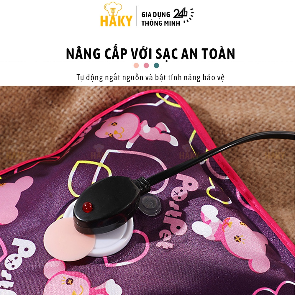 Túi chườm nóng sạc điện tự ngắt an toàn HAKY013, túi sưởi hình hoa giảm ê buốt, đau nhức chân tay, giảm đau bụng kinh