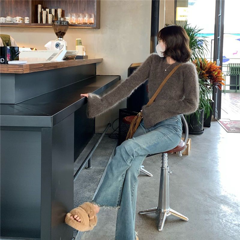 Áo Sweater Dệt Kim Cổ Tròn Tay Loe Thời Trang Mùa Thu Hàng Mới