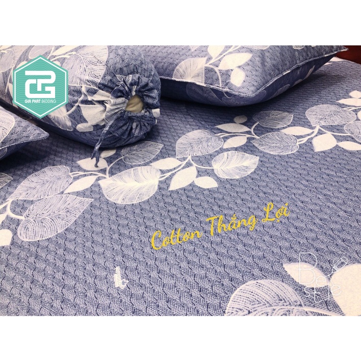 Bộ ga gối Thắng Lợi {4 món}100% Cotton chuẩn logo họa tiết Lá Trầu