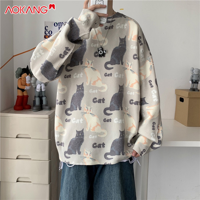 Áo sweater Aokang dáng rộng phong cách thu đông Hàn sành điệu cho nam
