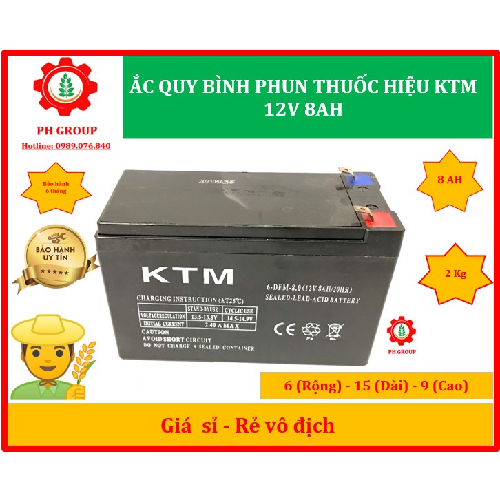 Ắc Quy 12V 8AH chuyên dùng cho bình phun thuốc, loa kẹo kéo, đồ chơi điện | Hiệu KTM |Bảo hành 6 tháng | Bình xịt điện