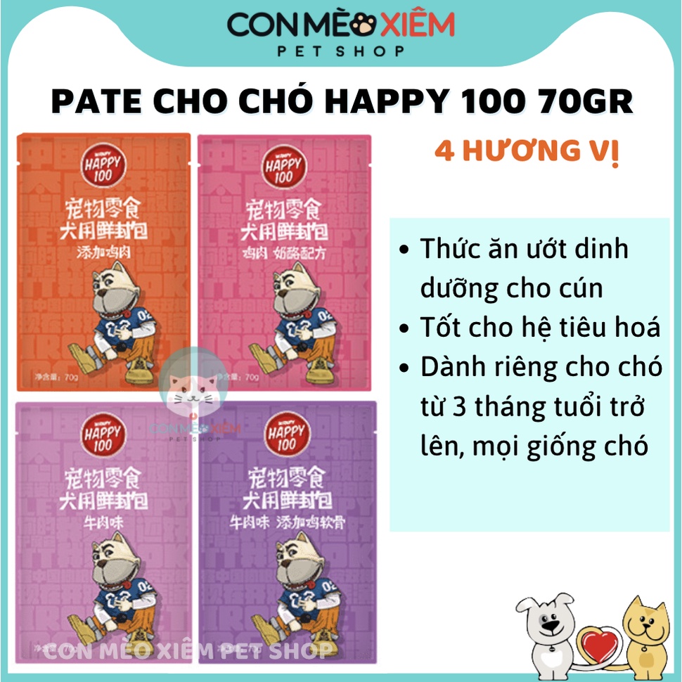 Pate cho chó Happy100 70g, thức ăn tăng cân mập cún lớn con nhỏ Con Mèo Xiêm