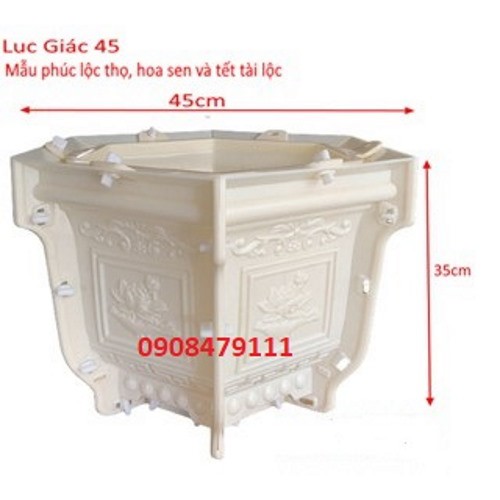 Khuôn đúc chậu cảnh ABS lục giác 45 cao 35 mẫu Hoa Sen - Phúc Lộc Thọ -  Cá Chép - Tài Lộc