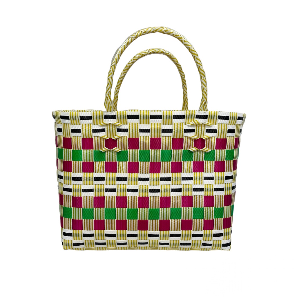 Túi xách nhựa đan tay phối sọc 1 màu (Ảnh Thật 100%)