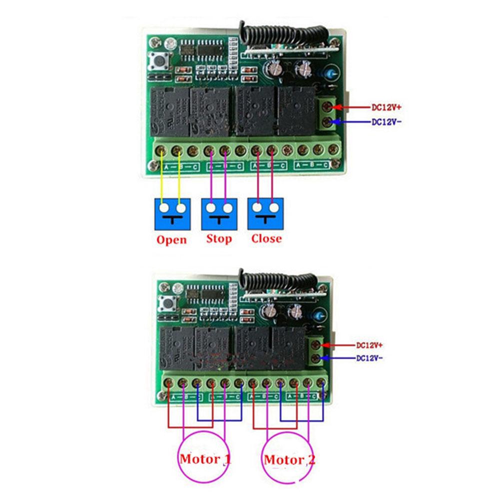 Công tắc điều khiển từ xa không dây RF 433mhz DC 12V 4CH 4 kênh Công tắc điều khiển từ xa không dây Rơle 2 Bộ thu Mô-đun