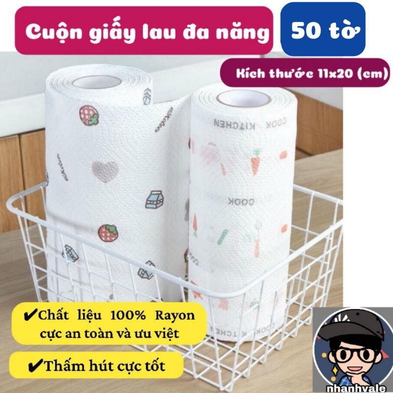 Cuộn giấy lau đa năng 50 tờ, chất liệu Rayon, có thể giặt lại được kích thước 11 x 20