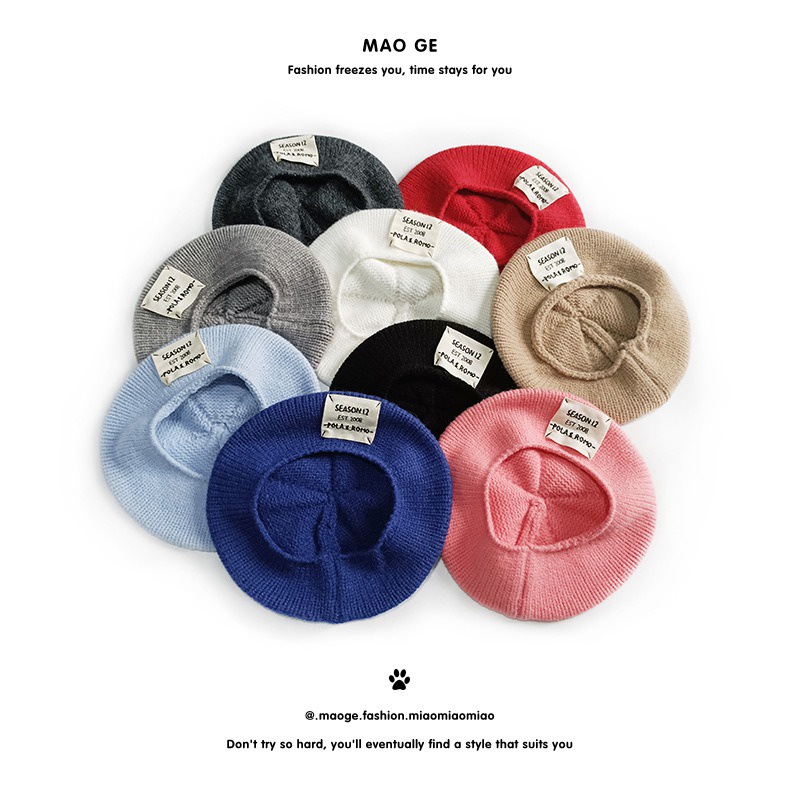 Mũ beret dệt kim phong cách thời trang Pháp dành cho nữ