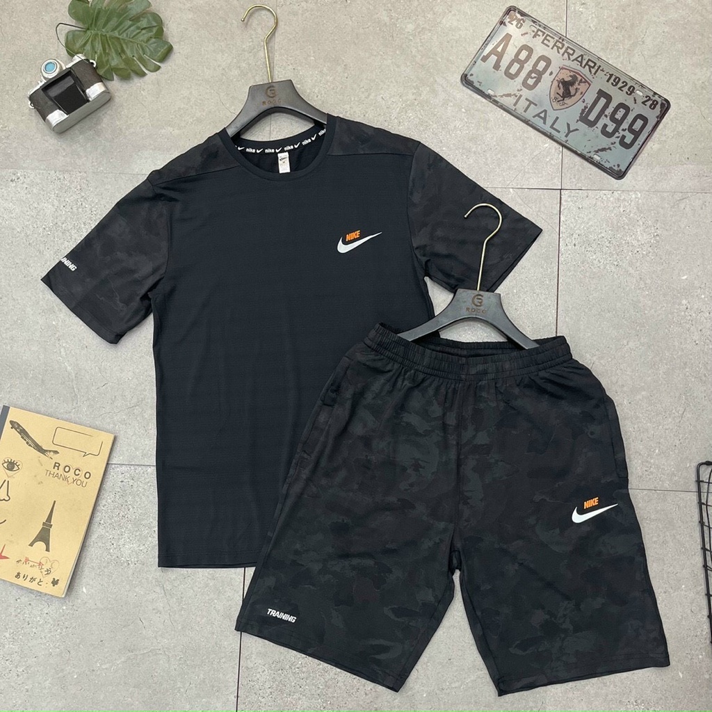 Set thể thao nam ngắn tay Nike phối hoa văn chất lanh cao cấp M183389