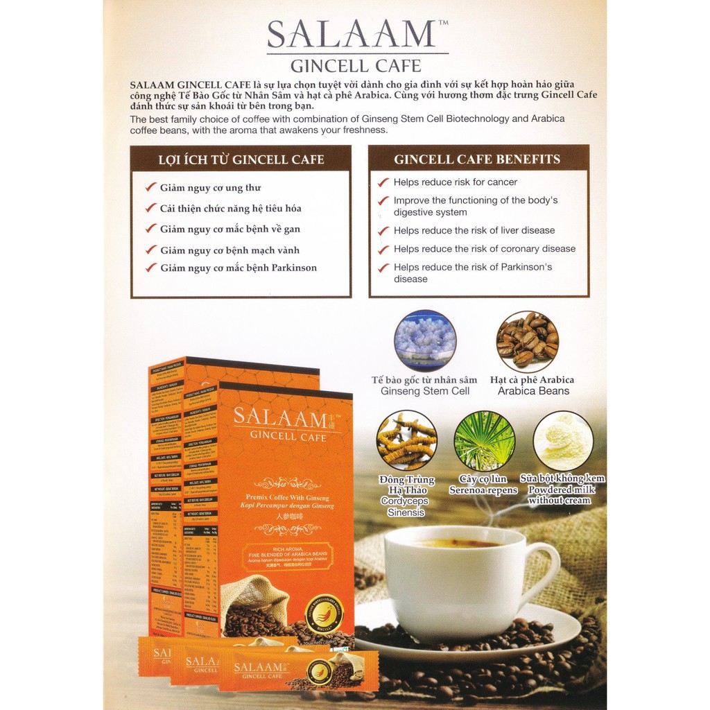 Cà phê nhân sâm tế bào gốc SALAAM GINCELL (Giá Gốc) | Thế Giới Skin Care