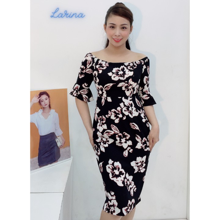 Đầm nữ công sở dáng ôm bẹt vai tay lỡ loe nhẹ xinh xắn LARINA - B05