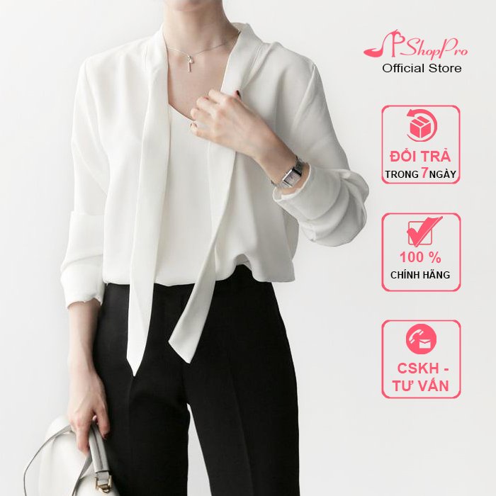 SHOPPRO - ÁO LỤA NỮ ĐẸP CAO CẤP - ÁO SƠ MI TRĂNG NỮ THANH LỊCH KIỂU TAY LỠ NƠ CỔ 3091 3084 3119