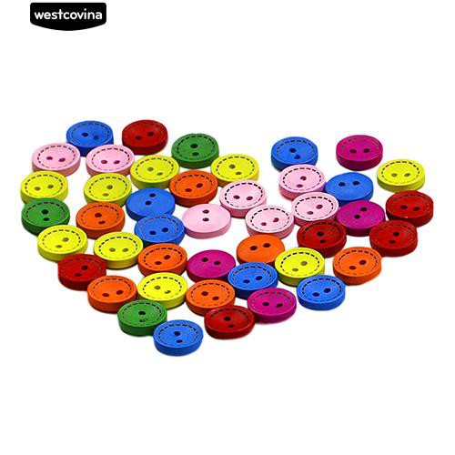 Set 100 Nút Gỗ Tròn 2 Lỗ Nhiều Màu May Vá Chuyên Dụng