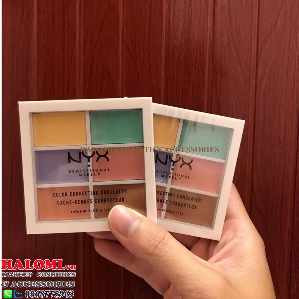 Che Khuyết Điểm NYX 6 Ô Color Correcting Concealer Palette (1,5g x 6) Chuẩn Bill chính hãng cao cấp che mọi khuyết điểm