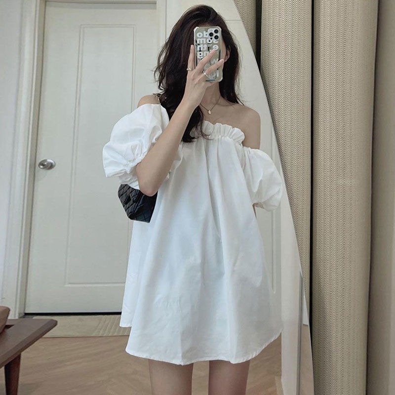 Đầm Ngắn Trễ Vai Tay Phồng Dáng Rộng Phong Cách Pháp Cổ Điển Thời Trang Mùa Hè Dành Cho Nữ