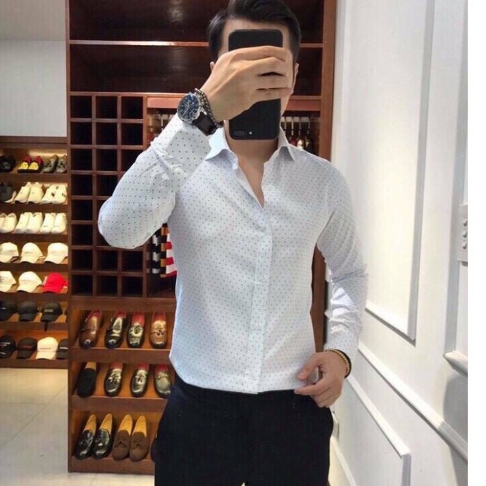 Áo sơ mi nam dài tay cao cấp Họa tiết chấm bi , chất cotton phong cách lịch lãm công sở | BigBuy360 - bigbuy360.vn