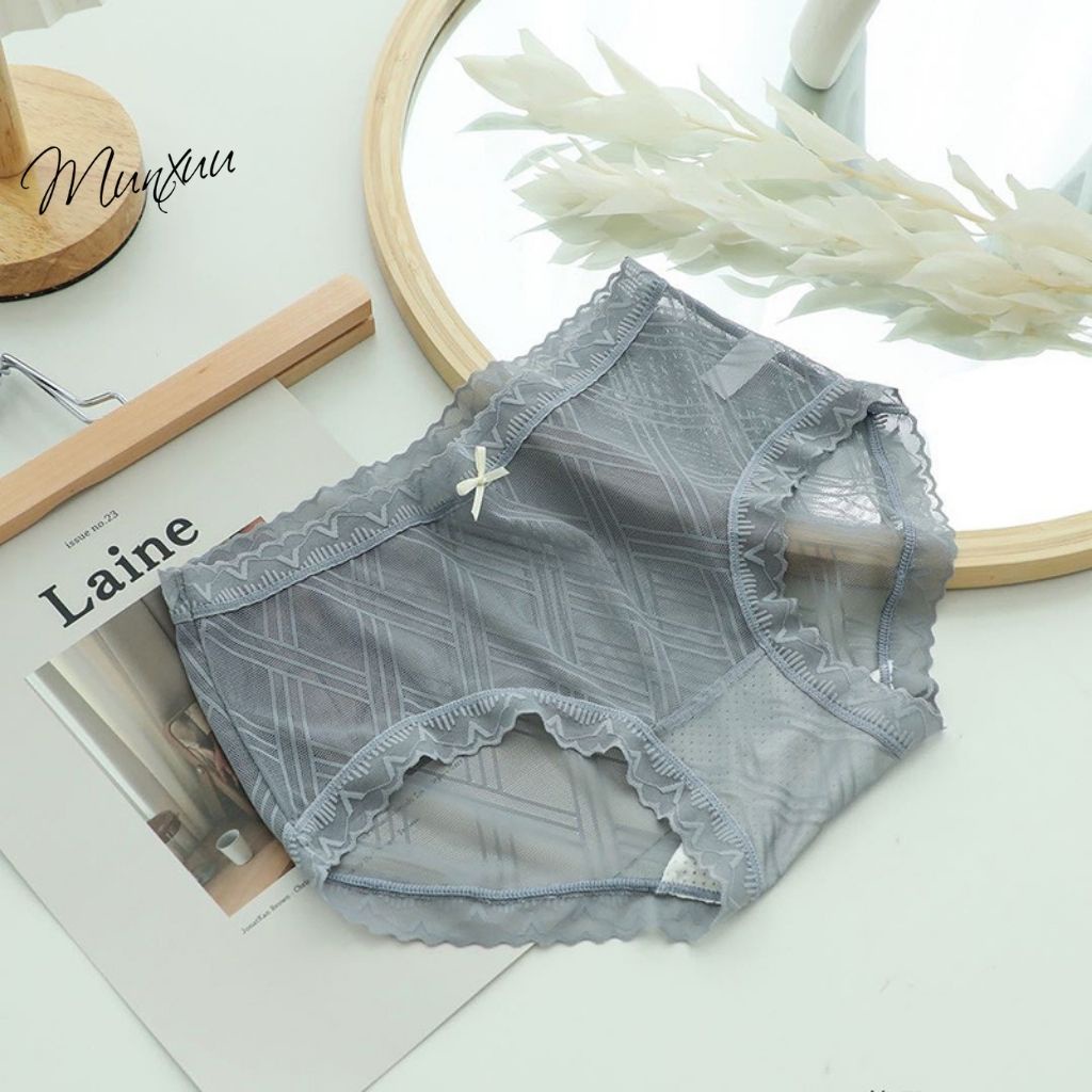 Quần lót ren xuyên thấu gợi cảm MUNXUU họa tiết đan kẻ trẻ trung chất liệu mềm mại co dãn 4 chiều - QC81