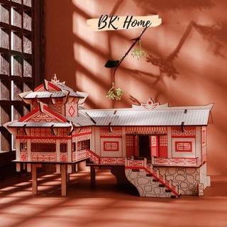 Đồ chơi lắp ghép 3D Birkeetoys bằng gỗ mô hình Nhà Sàn 67 mảnh ghép