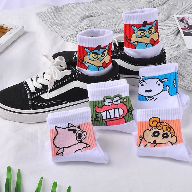 Vớ Cổ Cao YUMI BÁN SỈ Vớ Unisex Nam Nữ Tất In Hình Họa Tiết Shin Chất Cotton Siêu Đáng Yêu