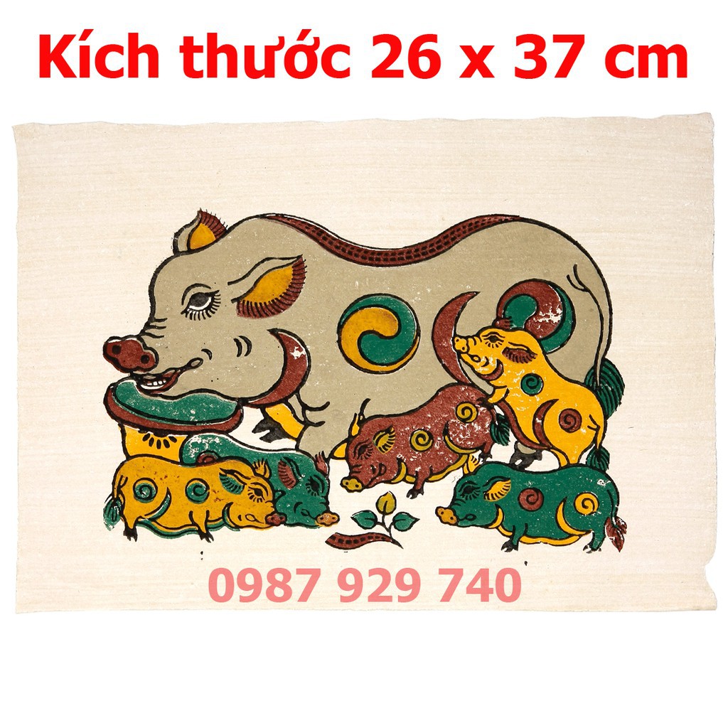 [Tranh Đông Hồ] - Bức Đàn lợn, lợn đàn - không khung tranh - Dong Ho folk paintings - Viet Nam national cultural heritag