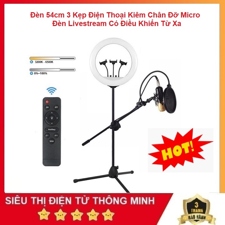 Chân Micro Kiêm Đèn Livestream, bán Hàng - Chụp Ảnh - Hát Livestream Karaoke - Size 54cm - Size 45 - Size 36 - Size 33