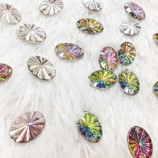 Hạt kết acrylic 3D oval in hoa văn ánh 7 màu hình bầu dục lấp lánh đính áo dài váy đầm