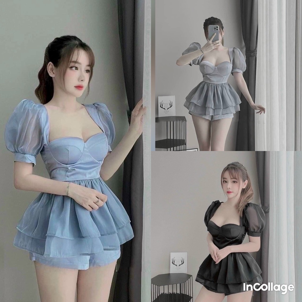 Sét bộ đồ nữ áo xòe tầng 2 lớp bèo lai siêu xinh ( có mút ngực ) họa tiết kèm quần đùi tôn dáng trẻ trung, dạo phố