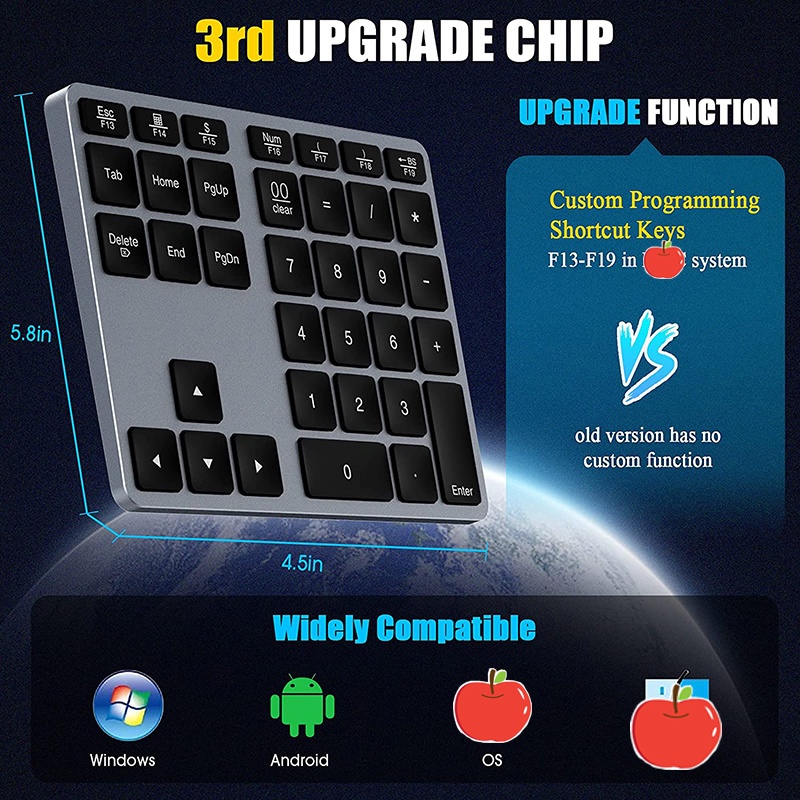 Bộ Bàn Phím Số 35 Số Kết Nối Bluetooth Bằng Nhôm Sạc Lại Được Dành Cho Laptop / Máy Tính Bảng