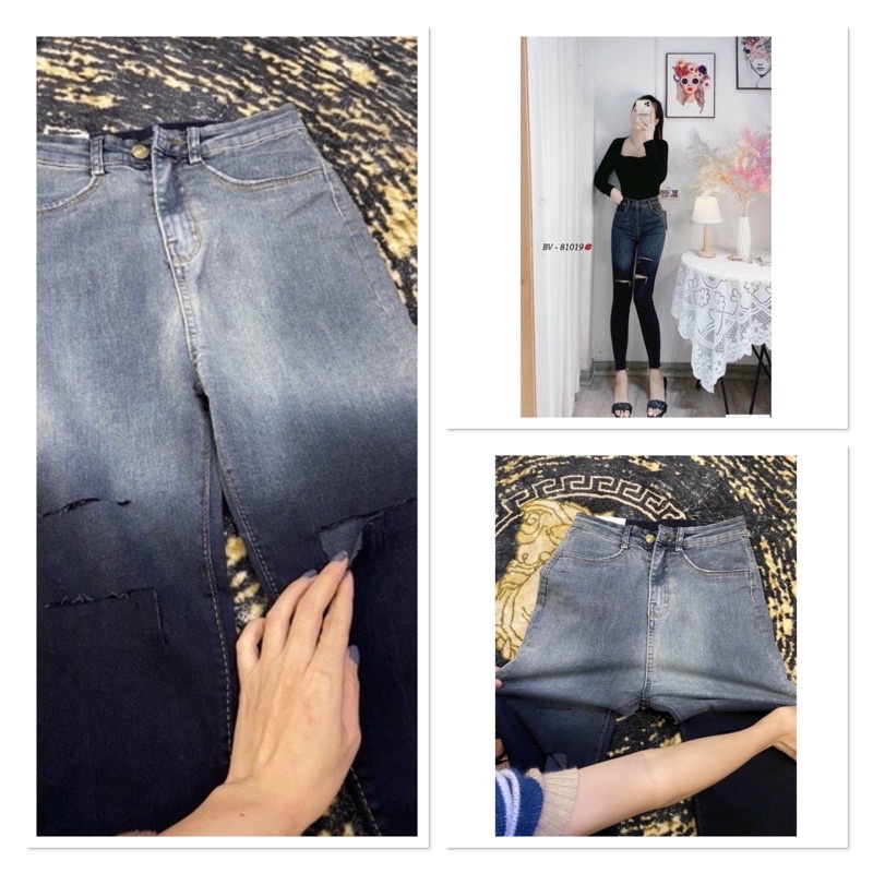 Quần Jeans ôm loang dãn căt rách gối ( kèm ảnh thật)