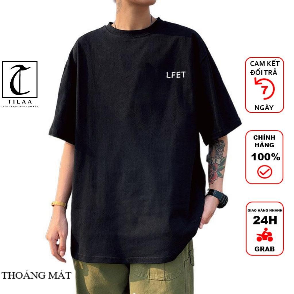 Áo thun nam nữ unisex tay lỡ LF basic tee form rộng oversize 2 màu trắng và đen cotton dáng xuông AT03