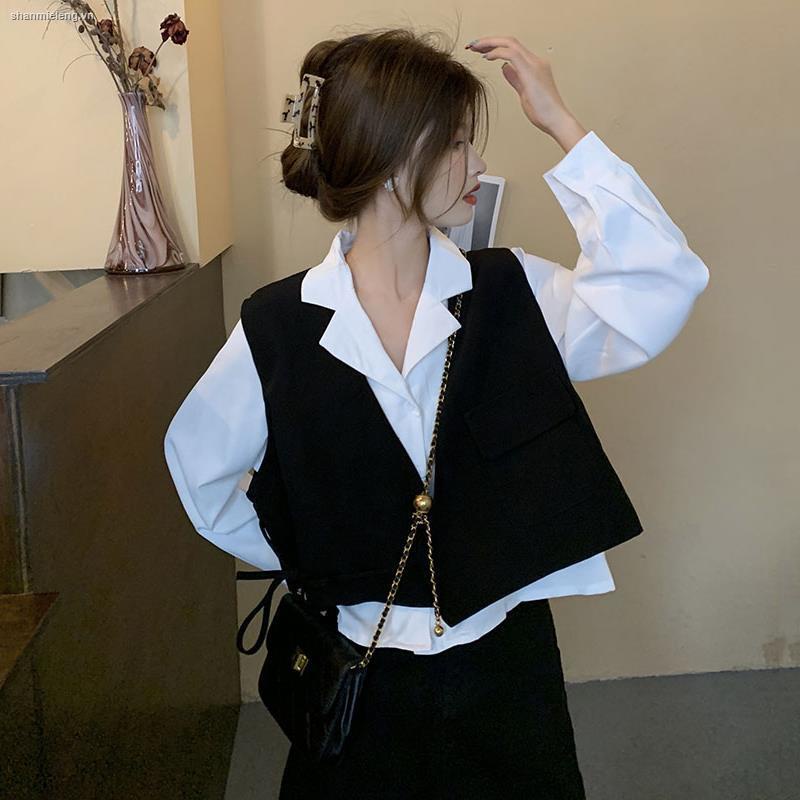 Set áo sơ mi tay dài và áo vest thiết kế mới phong cách Pháp thời trang mùa thu cho nữ