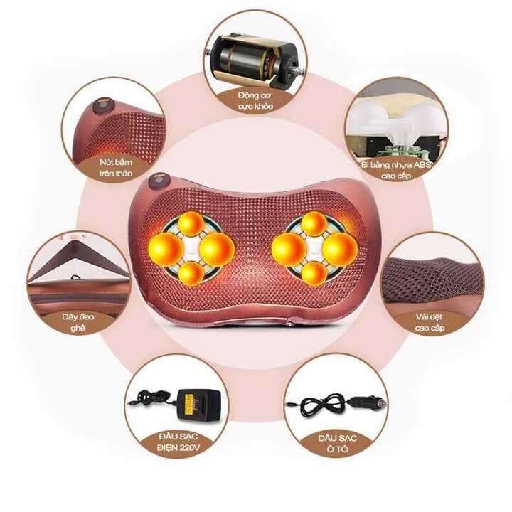 Gối Massage Hồng Ngoại 8 bi Magic Massager Pillow thế hệ mới – Gối Mát Xa Cổ chính hãng – Giảm mệt mỏi - Lưu thông máu