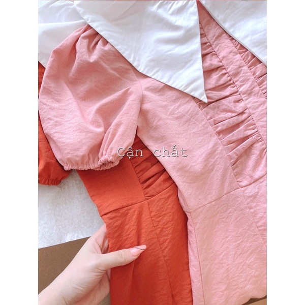 Váy phối cổ trắng rúm ngực xoè cực xinh