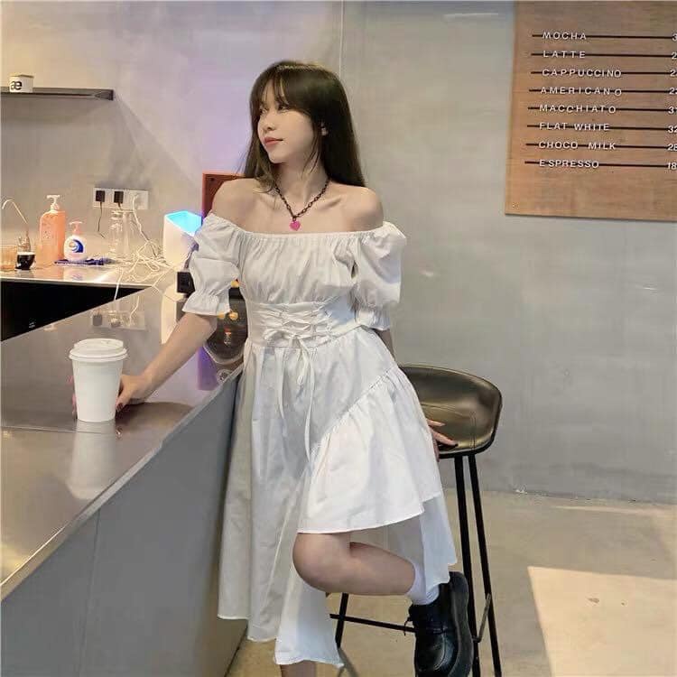 Váy đan dây lệch tầng - Váy đầm nữ cộc tay thiết kế hàn quốc freesize dáng lệch tầng lạ mắt cực xinh C332