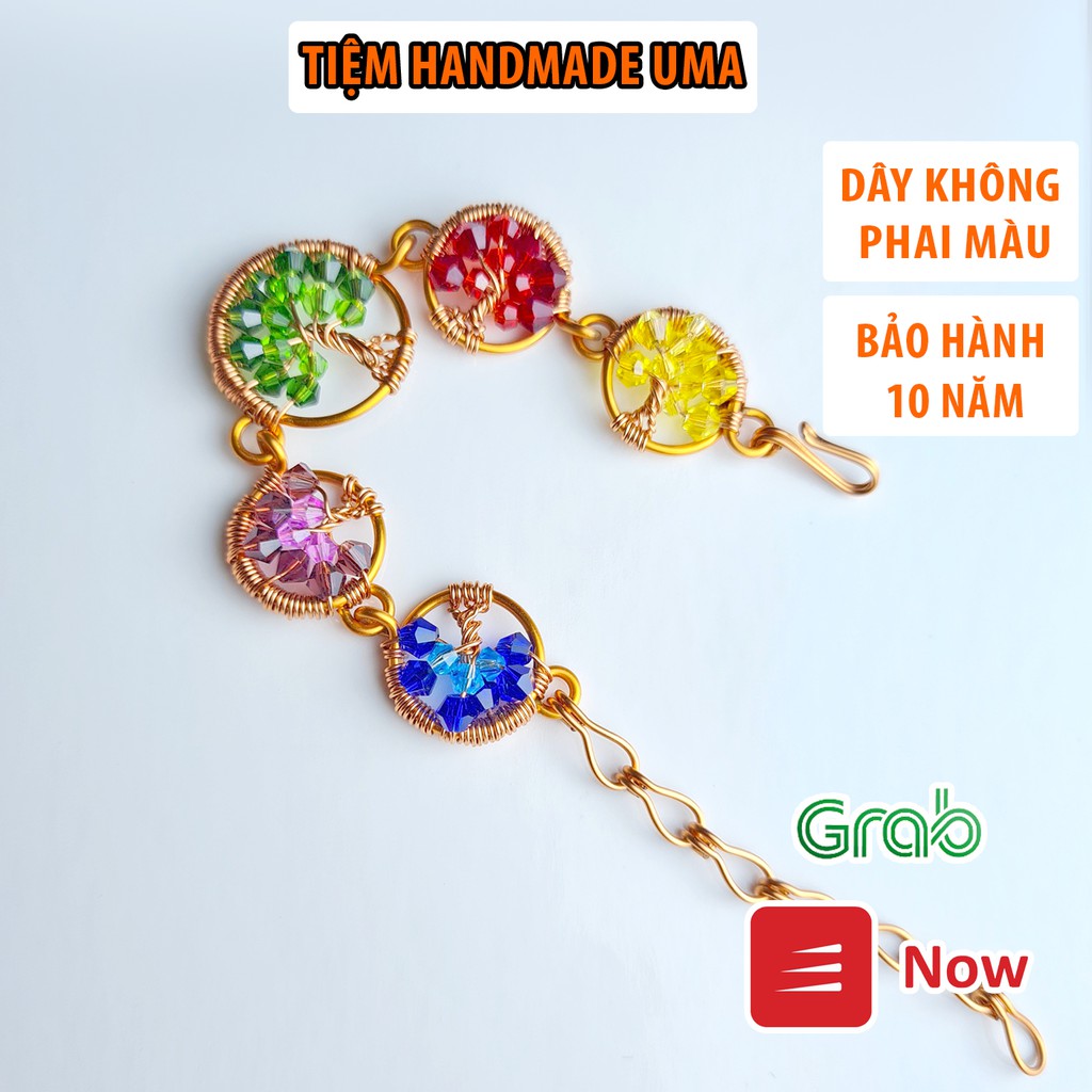 Vòng tay nữ phong thủy tree of life đính đá nhiều màu phong cách boho | BigBuy360 - bigbuy360.vn