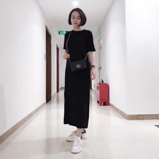 Đầm midi xẻ cạnh thun dư