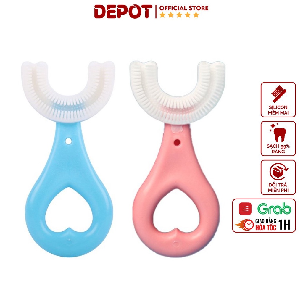Bàn chải đánh răng silicon cho bé, bàn chải chữ U siêu mềm chất liệu an toàn