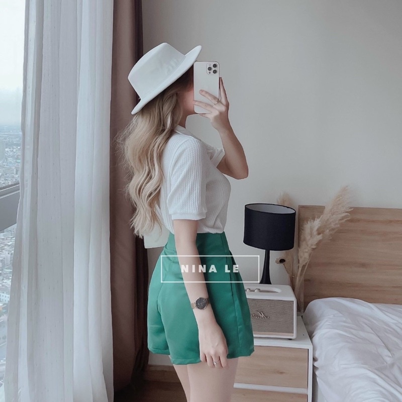 Set Áo Trắng Polo Lỗ Mix Quần Tacta Xanh (Hàng Loại 1) Freeship, Áo Trắng Cổ Polo