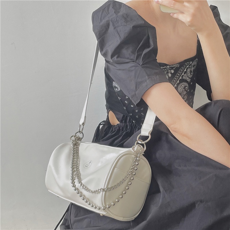 Túi Đeo Vai Hình Trụ Phối Dây Xích Thời Trang Mùa Hè Hàn Quốc 2022