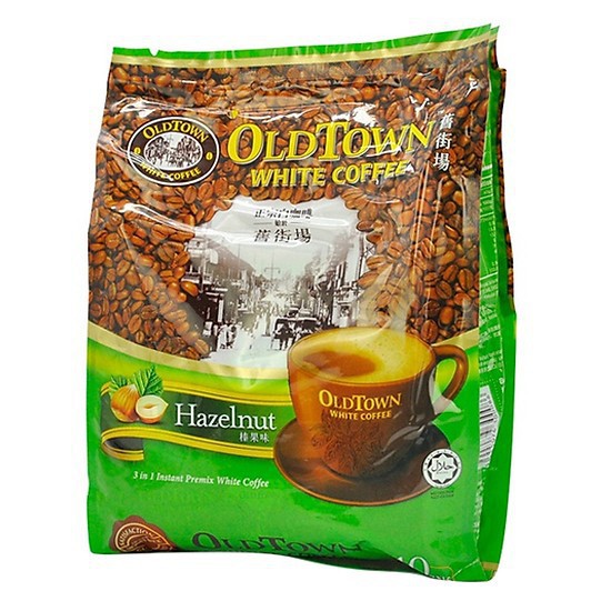 Cà phê OldTown Malaysia vị Hazelnut hạt phỉ màu xanh lá