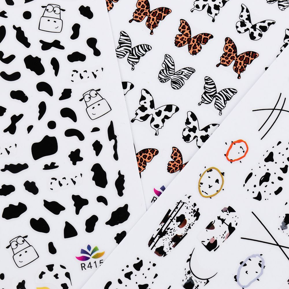 [Hàng mới về] Tấm hình dán móng tay họa tiết bò sữa 3D màu trắng đen DIY