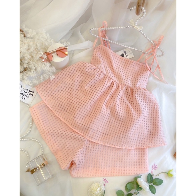 Set áo dây + short ô vuông 2 màu