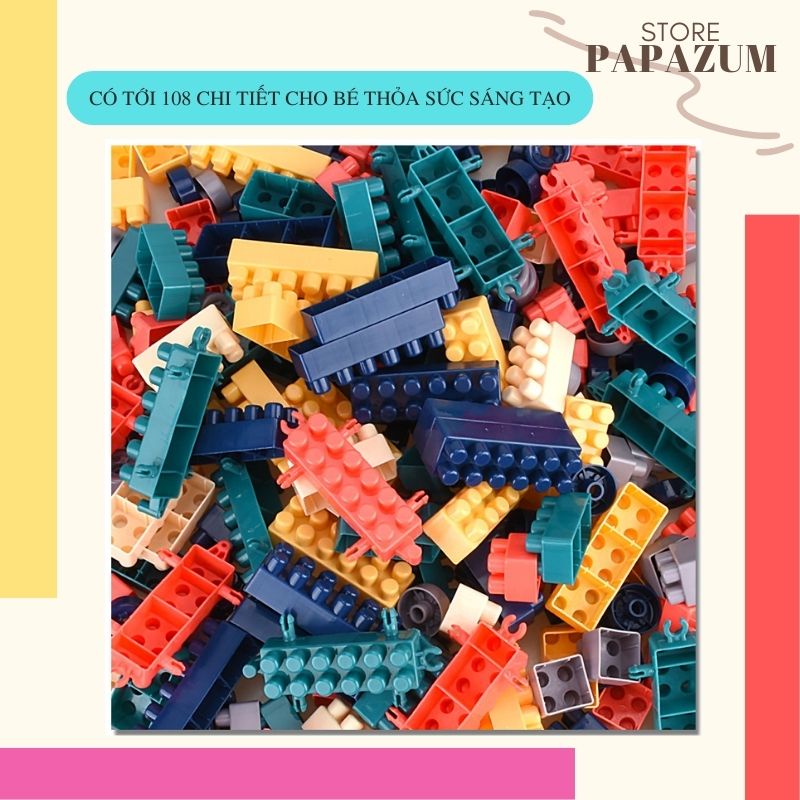 Bộ đồ chơi xếp hình lego phát triển tư duy sang tạo trí tưởng tượng 108 chi tiết đồ chơi cho bé lắp ráp PAPAZUM D4.048