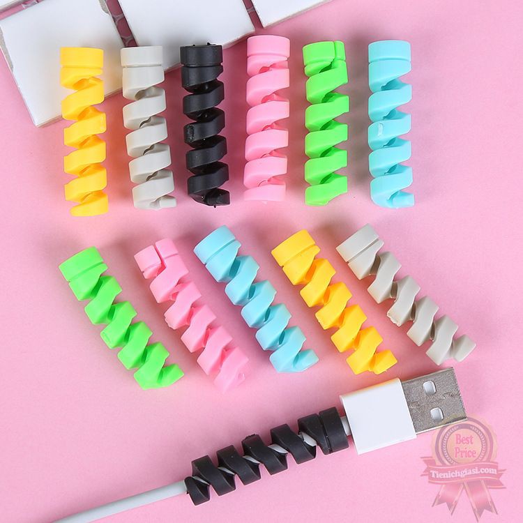 Bảo vệ đầu dây cáp sạc điện thoại chống gãy đứt hình lò xo chất liệu nhựa có hình thú dễ thương cute