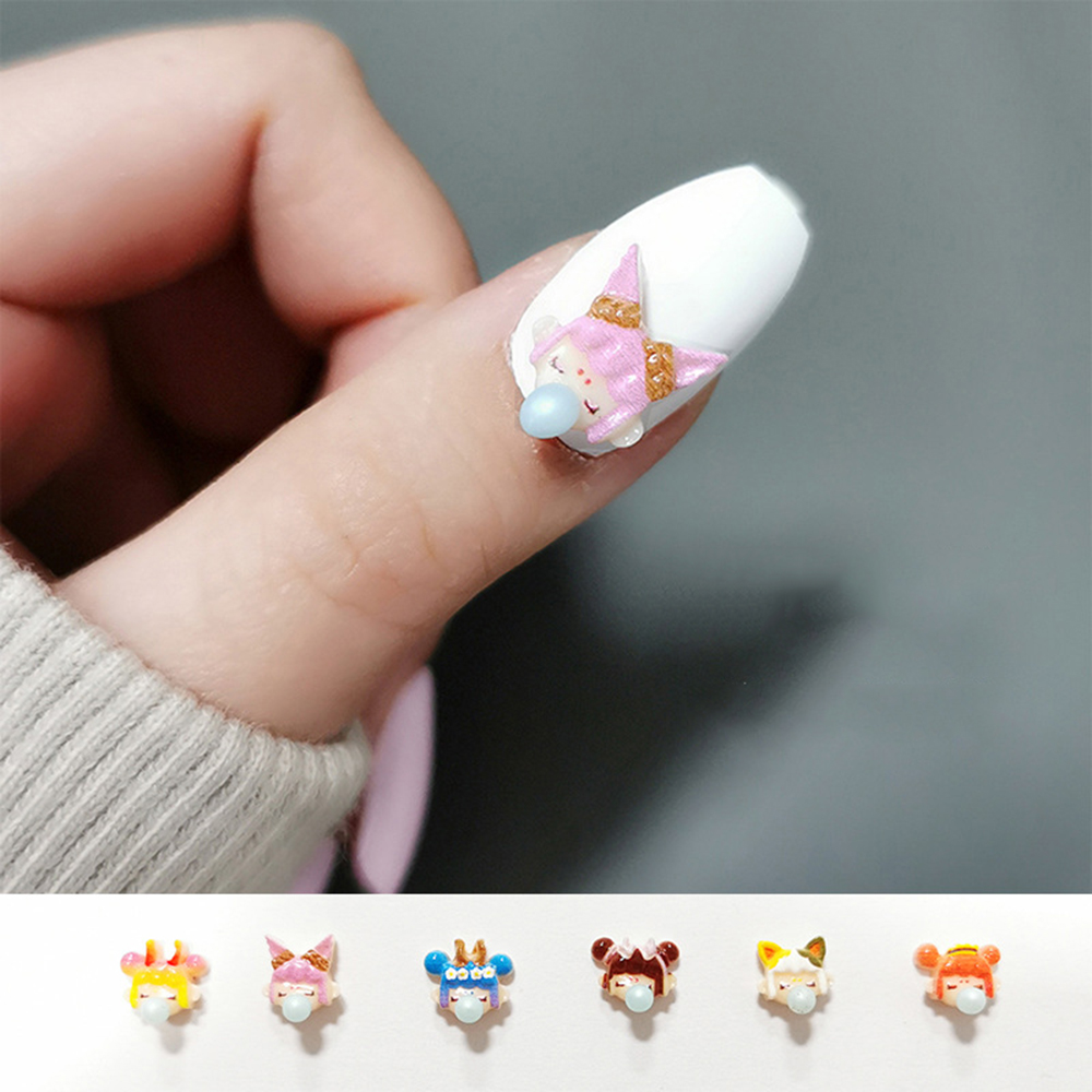 Set 5 Phụ Kiện Trang Trí Móng Tay Hình Nhân Vật Hoạt Hình 3D Xinh Xắn