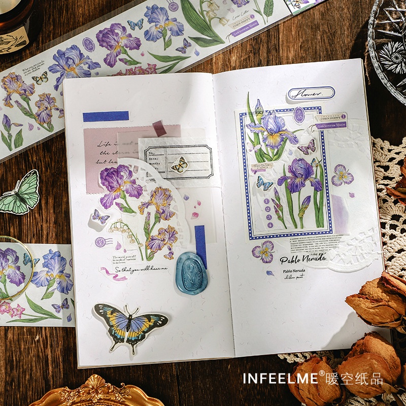 Sticker hoa lá mùa xuân trang trí sổ đa phong cách vintage hiện đại, hình dán sticker cute