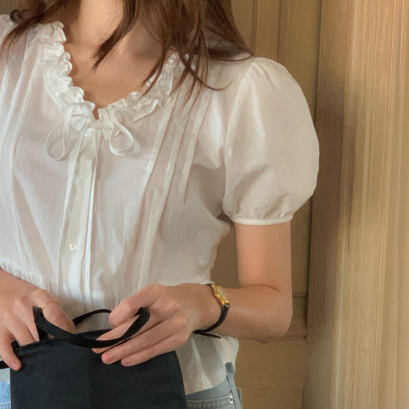 Áo Sơ Mi Trắng Ngắn Tay Thắt Dây Thời Trang 43492