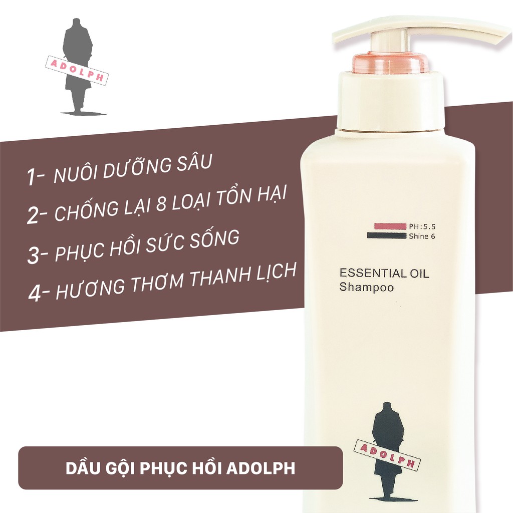Dầu gội phục hồi tóc hư tổn dùng hóa chất Adolph Nourish & Repair Shampoo hương thơm thanh lịch 300ml