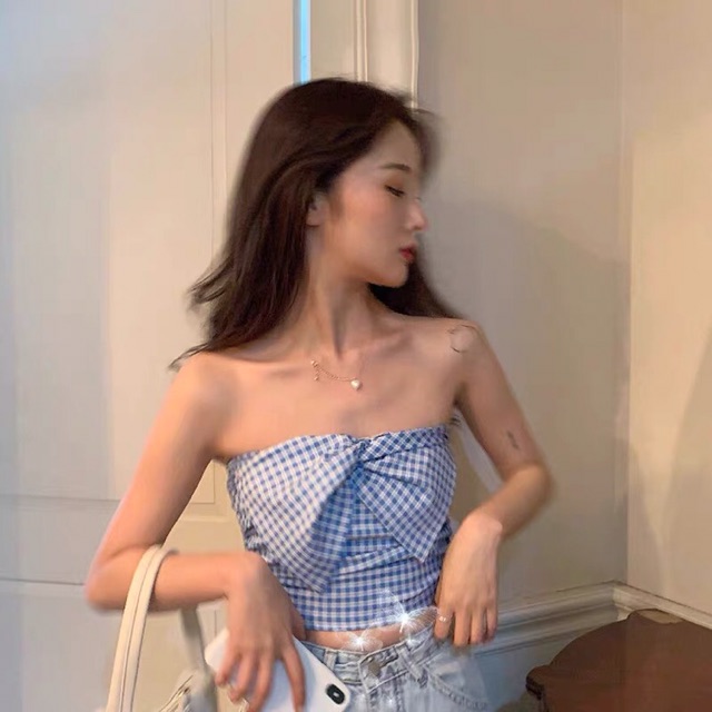 [ORDER] Áo ống croptop màu xanh có nơ trước ngực | BigBuy360 - bigbuy360.vn