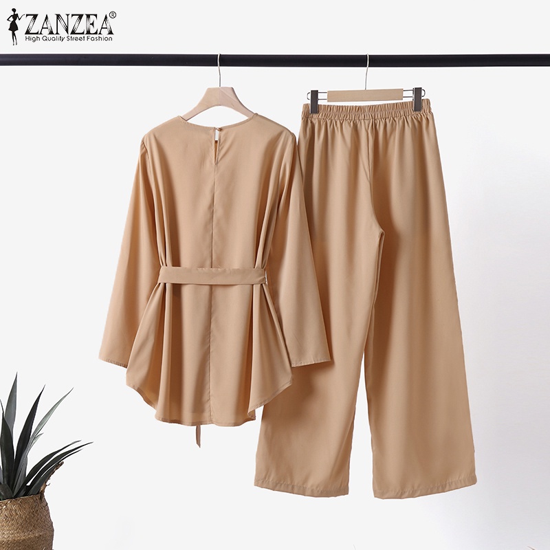 Zanzea Bộ Đồ Hồi Giáo Dài Tay Dáng Rộng Eo Chun Phối Dây Buộc Và Túi Thời Trang Dành Cho Nữ